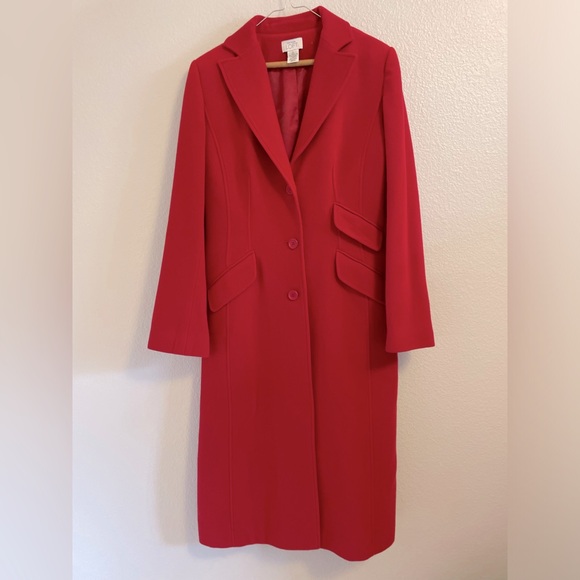 Loft Virgin Wool Blend Trench long Coat Red Size 8 - Picture 3 of 7